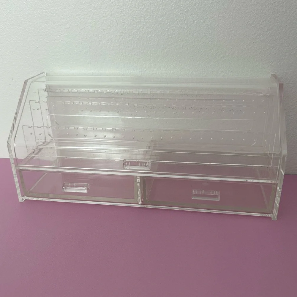 Clear Acrylic Earring Holder Box with Drawers Holds 37 Pairs